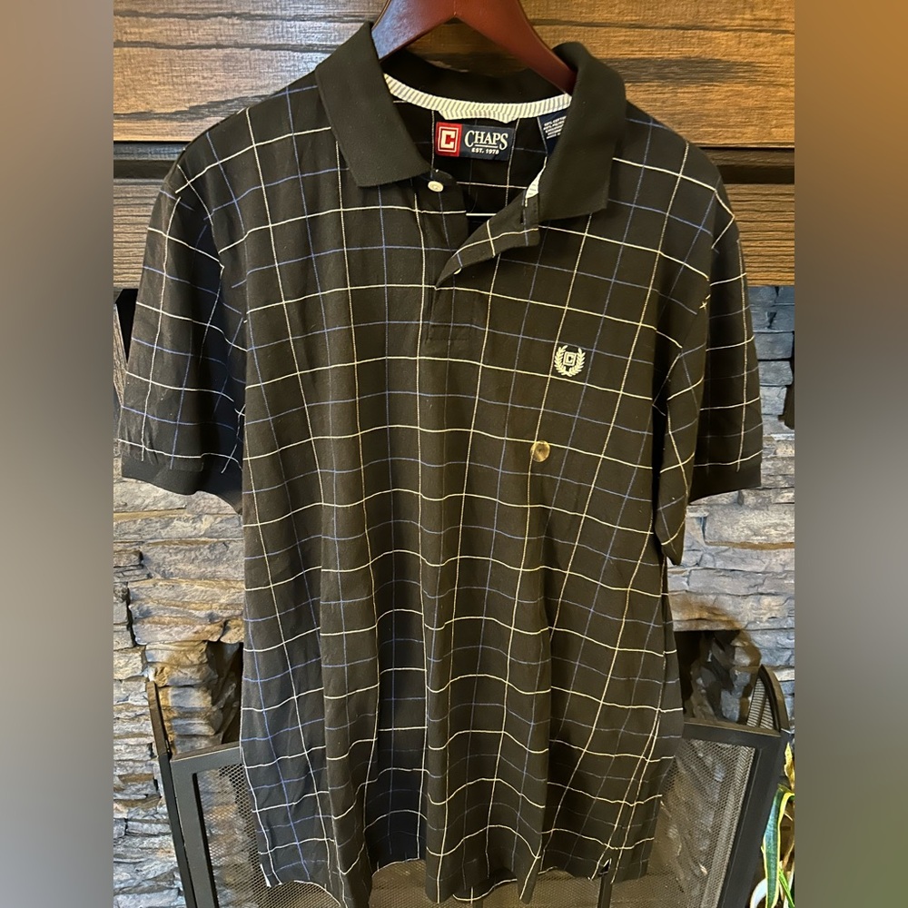Chaps Black and White Grid Men's Polo Shirt